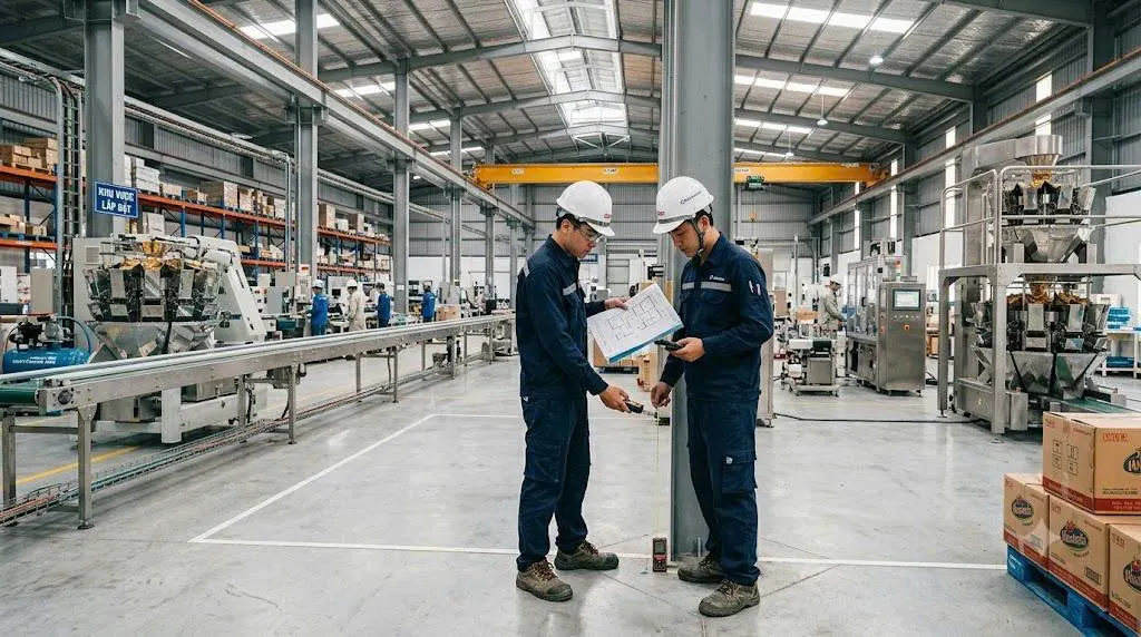 tích hợp máy đóng gói vào dây chuyền sản xuất
